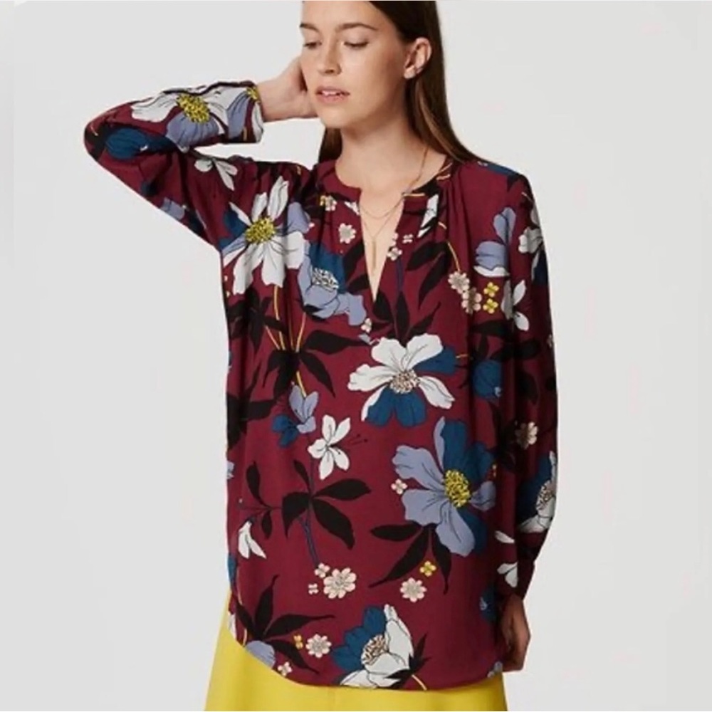 Loft floral split neck blouse. NWOT